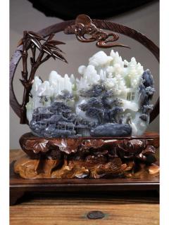 精品和田玉青花意境山水摆件,玉质温润 油